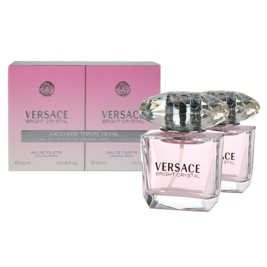 Versace Bright Crystal perfume bottle and packaging on a white background