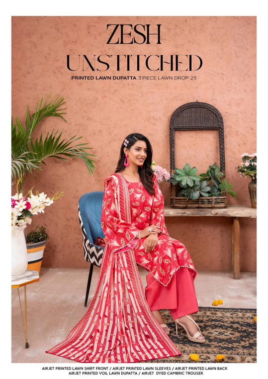 Zesh Sabreen 3-Piece Unstitched Suit | Digital Printed Lawn | Summer 2025 Collection