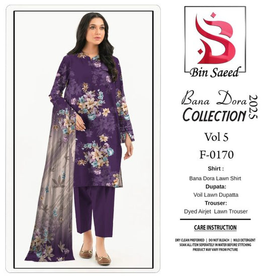 Binsaeed Bana Dora 3-Piece Unstitched Suit | Summer Lawn Collection