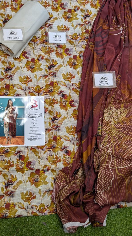 Binsaeed Bana Dora 3-Piece Unstitched Suit | Summer Lawn Collection