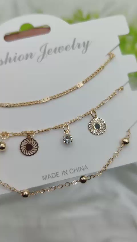 Sunburst Triple-Layer Adjustable Bracelet Set | Imported Charm Wristwear for Women