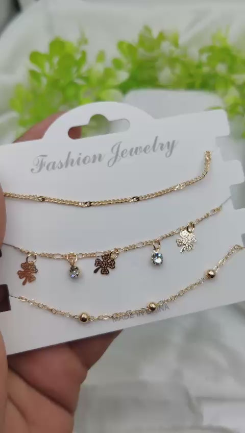 leaf Triple-Layer Adjustable Bracelet Set | Imported Charm Wristwear for Women