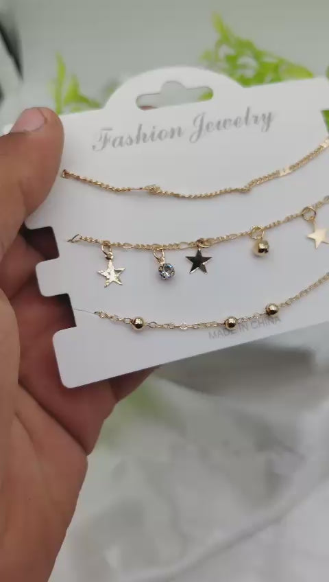 Celestial Star Triple-Layer Adjustable Bracelet Set | Imported Charm Wristwear for Women