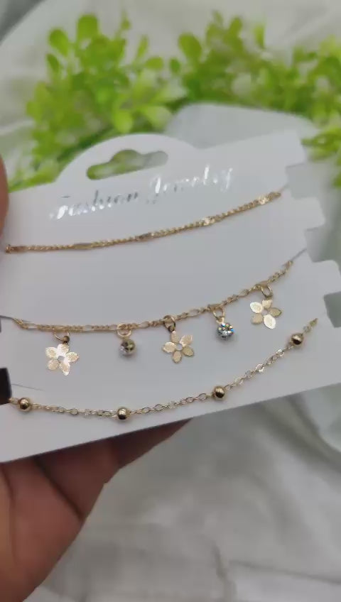 Floral Triple-Layer Adjustable Bracelet Set | Imported Charm Wristwear for Women