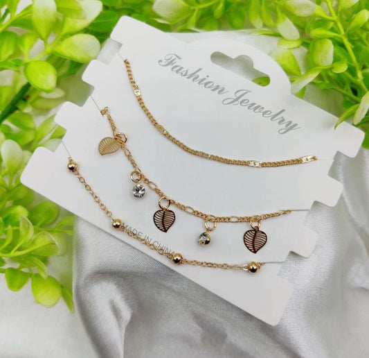 Crystal Leaf Triple-Layer Adjustable Bracelet Set | Imported Charm Wristwear for Women